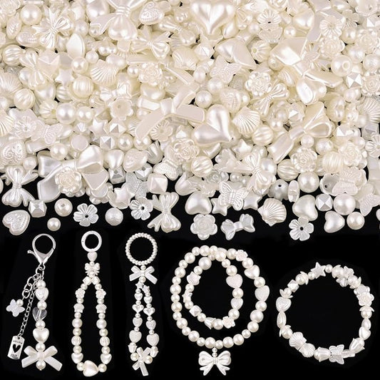 270-320pcs tinkrstuff assorted mix abs imitation pearl beads for bracelet making, cute bead for jewelry making bow butterfly heart kawaii aesthetic acrylic beads,diy necklace keychain phone charms