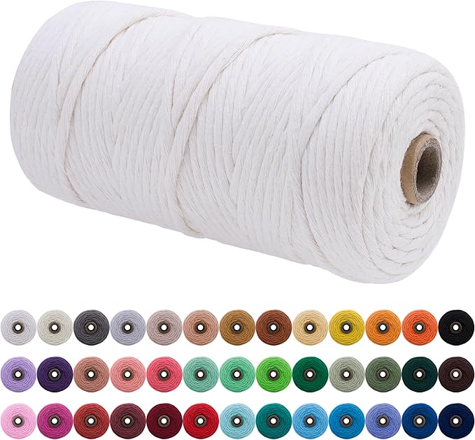 JeogYong Single Strand Macrame Cord 3mm x 109 Yards (328 Feet) Soft Cotton Rope Macrame Yarn 3 mm Macrame Cord, Macrame Supplies for Crafts Wall Hangings Plant Hangers Decorations (White)