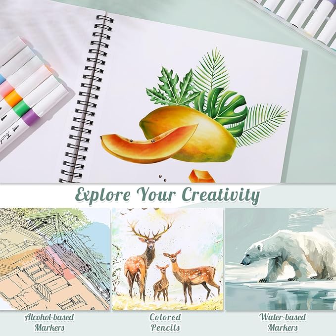 50 Sheets Marker Paper Pad, 7.6×7.6 Inch Bleedproof Art Sketch Pad, 73lb/120gsm Drawing Paper Spiral Sketch Book, Alcohol Marker Paper Painting Coloring Paper for Beginners, Artists, Ideal Gift
