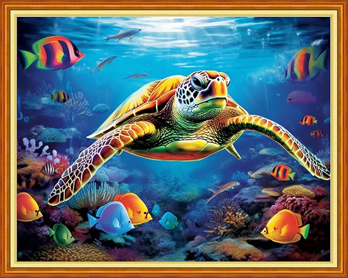 dimxvean stamped cross stitch kits,cross stitch kits for adults beginners,embroidery kits full range of cross stitch stamped kits needlepoint kits cross stitch patterns-millennium turtle 16x20 inch