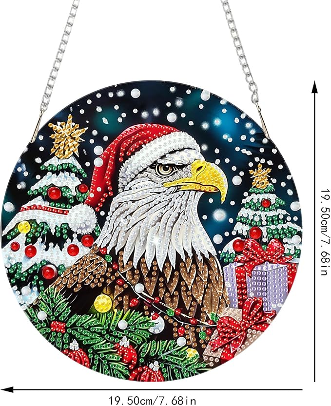 SENQAO Christmas Diamond Art Hanging Kits for Adults Kids, Eagle Diamond Art Suncatchers, 5D Special Shape Diamond Painting Pendant Window Ornament Gifts for Home Door Wall Decor