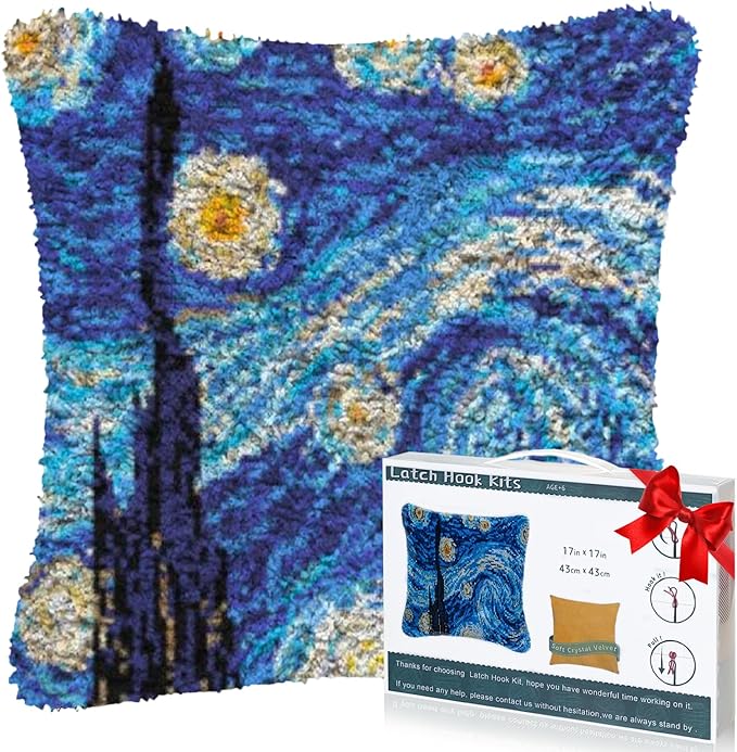 EsLuker.ly DIY Latch Hook Pillow Kits Starry Sky Patterns Pre-Printed Canvas Pillow Making Set, Beginner Cushion Cover Latch Hook Kit, Creative Craft for Family Fun Home Decor