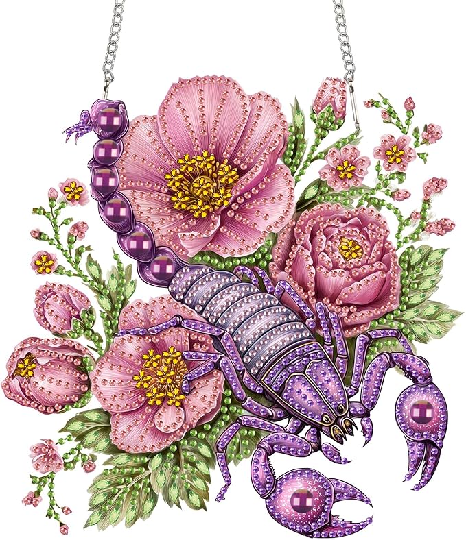 Reofrey Hanging Diamond Art Kits for Adults– 8x8Inch Scorpions Hanging Ornament Acrylic Board Double Sided Pattern Crystal Diamond Art Suncatcher Pendant, for Home Wall Window Decoration Handmade Gift