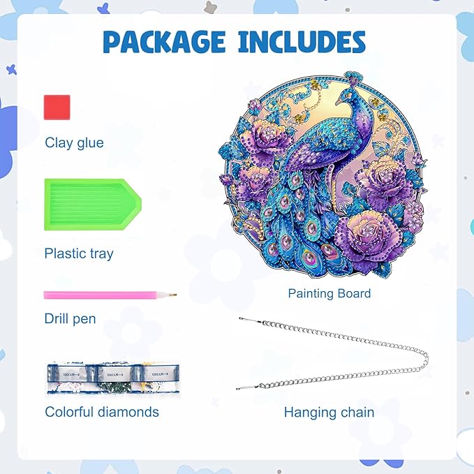 MAXBYE Peacock Animal Hanging Diamond Art Painting Kits for Adults Beginners, DIY 5D Special Shaped Crystal Painting Diamond Kits Hanging Ornament for Gift Home Wall Door Decor