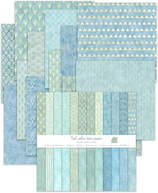 24 Sheets Scrapbook Paper 12" Double-Sided Photo Backdrop Patterned Craft Paper 160gsm for Junk Journals Greeting Cards Album Decoration(Floral Design E)