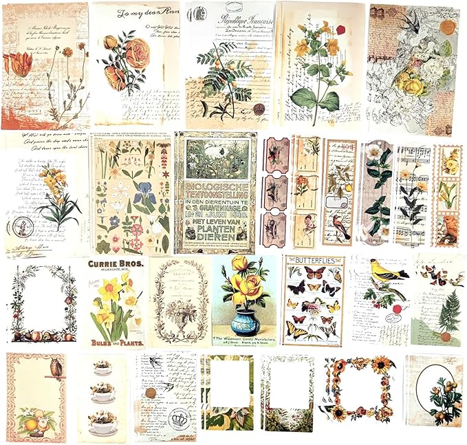 Esweny 200PCS Vintage Scrapbooking Supplies Kit for Journaling, Scrapbook Sticker Paper Pack for Junk Journal Planners Aesthetic Cottagecore Room Decor Wall Art Collage Album