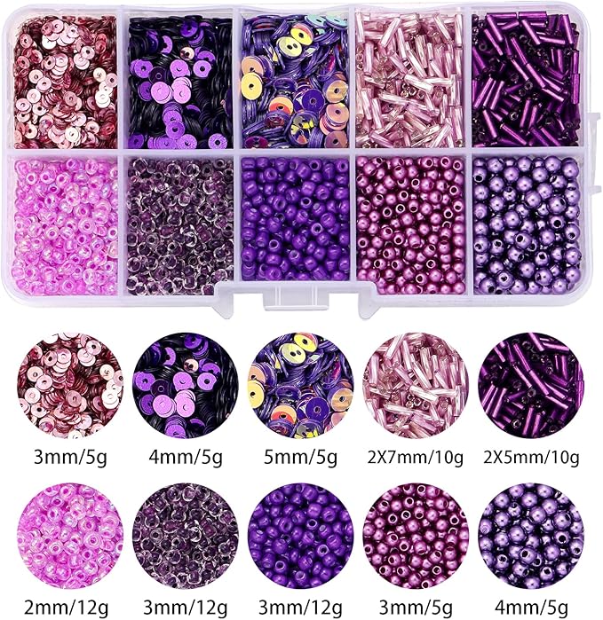 Assorted Beads for Jewelry Making, Glass Seed Bugle Tube Beads Loose Sequins Multiple Sizes for Crafts Sewing Jewelry Making