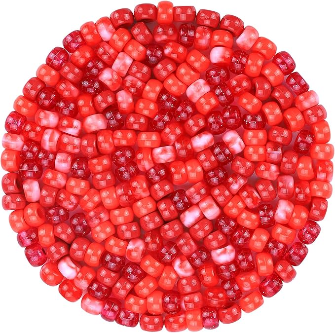 plastic pony beads for jewelry making, 1200 pieces, multi-color, 0.35 x 0.22 inch, diy craft beads for bracelets and hair braids (red)