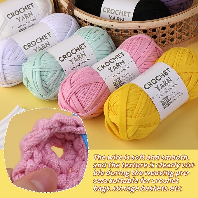 2 Pack T-Shirt Yarn Set, Black Knitting Crochet T Shirt Yarn, Tshirt Yarn Kit for Crocheting, Ribbon Cotton Yarns, Knitting Yarns Ball