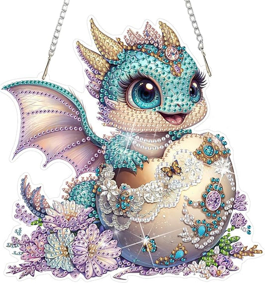 DOMROM Cute Dragon Diamond Art Hanging Kit for Adult, Special Shaped Rhinestone, 5D Diamond Art Painting Window Pendants, Home Wall Art Hanging Kits, Double Sided Hanging Ornament 5.1x7.6in