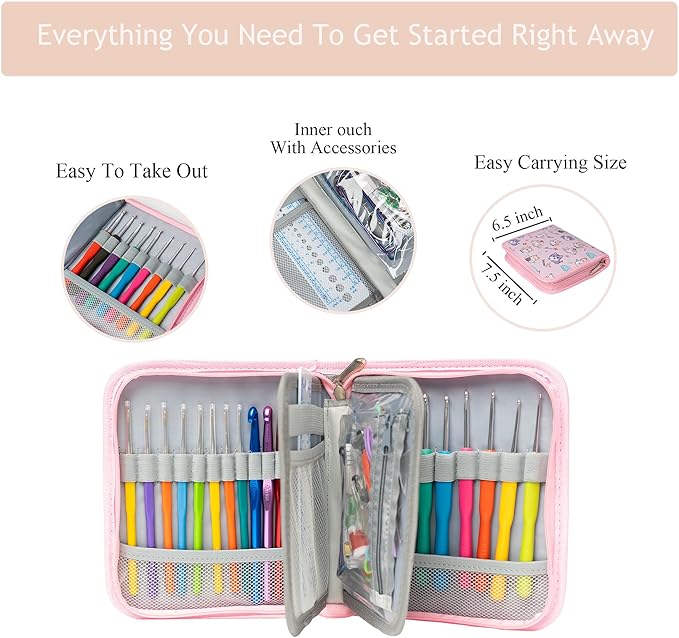 SHAXANO Crochet Hooks Kit with Case, 95-Piece, Ergonomic Crochet Needles Weave Yarn Kits DIY Hand Knitting Art Tools for Beginners and Experienced Crochet Lovers