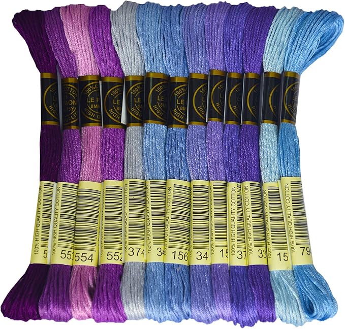 Premium Rainbow Color Embroidery Floss - Cross Stitch Threads - Friendship Bracelets Floss - Crafts Floss - 14 Skeins Per Pack Embroidery Floss, Dark Delft Blue Gradient