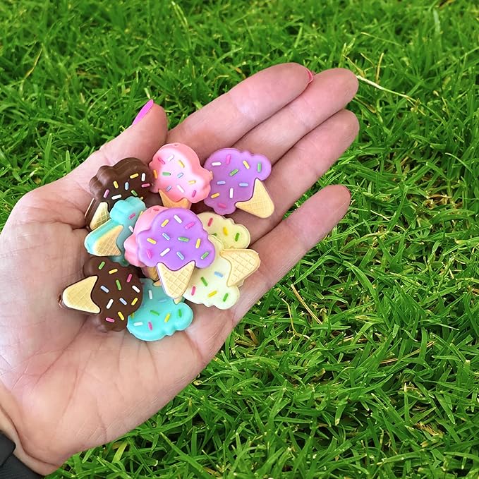 Lashicorn Ice Cream Cone Silicone Focal Bead Set | 12 Pc Mixed Pack Vanilla Chocolate Strawberry Bulk Wholesale Sprinkles Cute Sweet Treat Summer Keychain Making Kit Beaded Pen Freshie Hanger