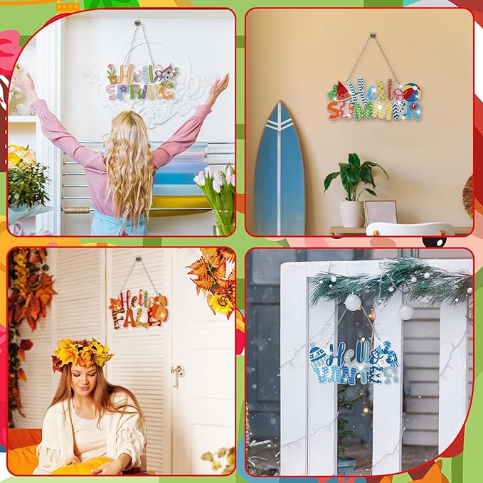 Cinnvoice 12 Pcs Seasonal Diamond Art Wreath Kits Holiday 5d DIY Diamond Art Hanging Signs Winter Spring Ornaments for Wall Door Decoration(Seasonal)