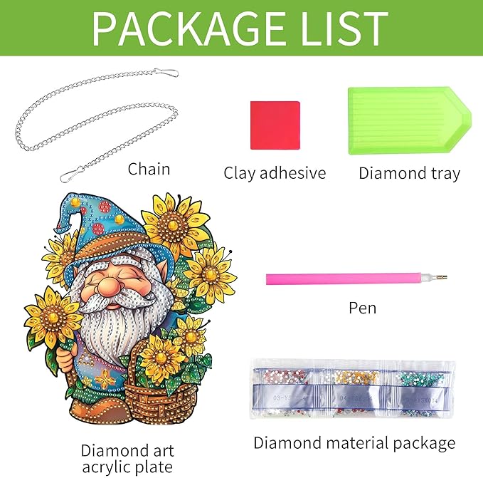 Wergund 5D DIY Gnome Diamond Art Hanging Kits, Hanging Diamond Art Sunflower, Acrylic Special Shaped Rhinestone, Window Hanging Pendants for Home Wall Garden Front Door Outdoor Decor Gift(Gnome)