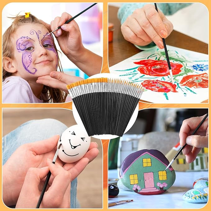 AROIC Small Paint Brushes Bulk,160 Pcs Black Nylon Hair Paint Brushes for Kids Flat Tip Round Acrylic Paint Brush Set,Acrylic Paint Brush Kits for Classroom Oil Watercolor Face Painting Touch Up