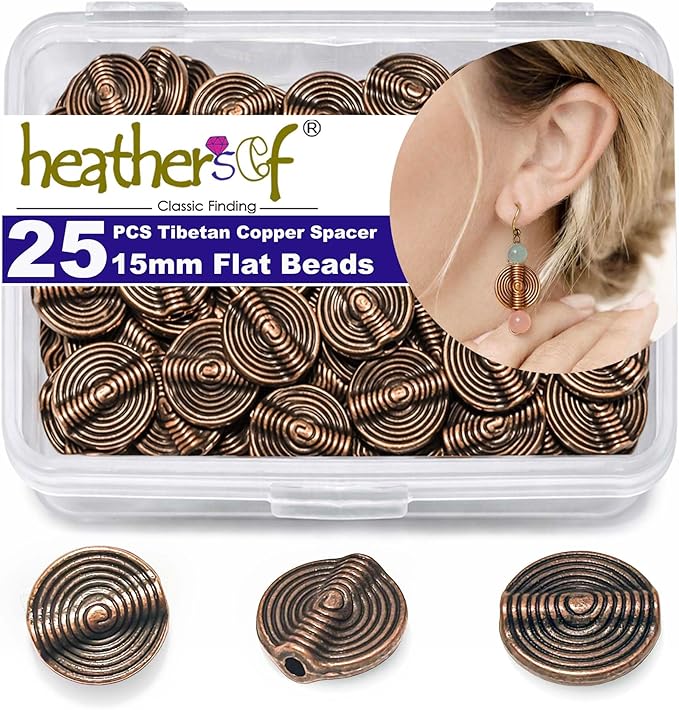Copper Stripe Flat Bead Jewelry Spacer Beads Kit Jewelry Findings Beading Assortment DIY Accessories for Bracelet Necklace Jewelry Making 25Pcs