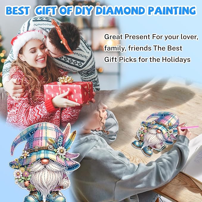 Bowetile Gnome Diamond Art Hanging Kits for Adults, 5D Special Shape Diamond Painting Pendant Kits, Animal Gem Art Suncatchers Painting Ornament for Home Garden Wall Decor
