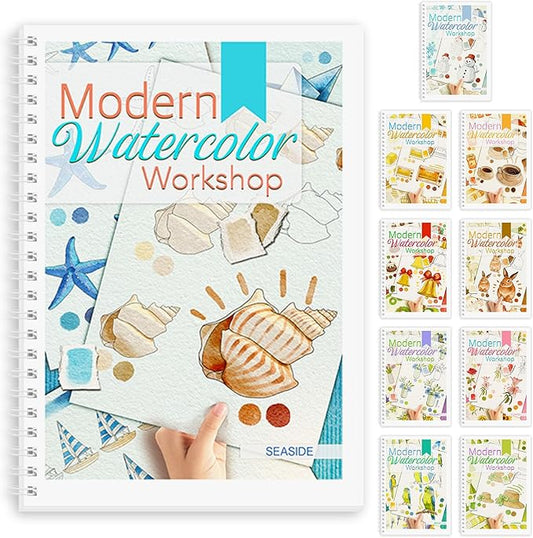 Watercolor Workbook, Watercolor Workbook Paint Book Beginner Friendly, 12 Different Patterns Stress-Relieving Art Crafts for Creative Exploration Gift for Women Adults Teens (Seaside, 1)