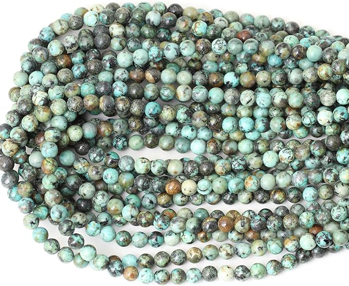 cheavian 60pcs 6mm natural african turquoise stone gemstone round loose beads for jewelry making diy bracelet necklace materials 1 strand 15"