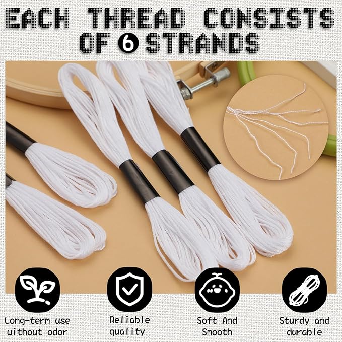 14 Skeins White Embroidery Floss, White Embroidery Thread, Friendship Bracelet String, Cross Stitch for DIY Making, Embroidery Crafts