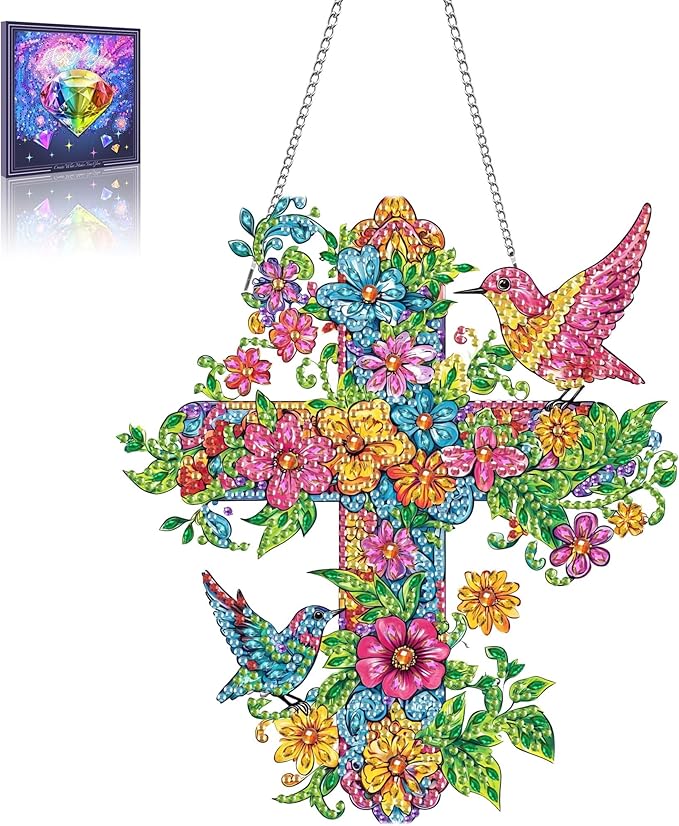 Wergund 5D DIY Bird Diamond Art Hanging Kits, Hanging Diamond Art Crosse, Acrylic Special Shaped Rhinestone, Window Hanging Pendants for Home Wall Garden Front Door Outdoor Decor Gift(Bird)
