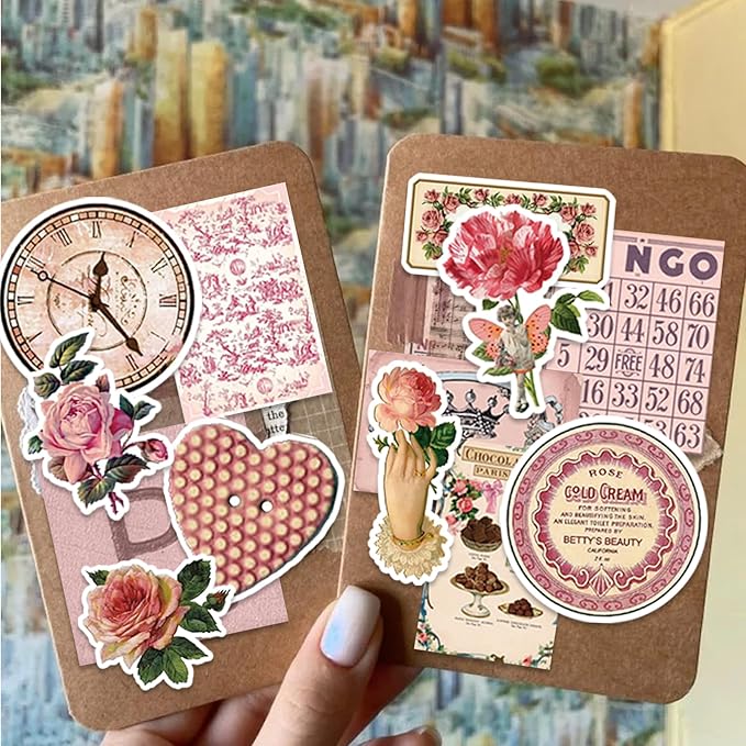 Vintage Stickers, 102 Pcs Scrapbooking Supplies for Bullet Journals, Planners, Letter, Card Album Making, Collage Art, Crafts, Water Bottle