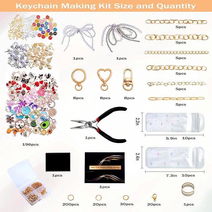 wurosi 544pcs charms lip gloss keychain making kit, bag charm kits with key chain hooks, charms, chains, jump rings, lobster clasps, plier, gift bags & tools, diy craft supplies, valentines gifts