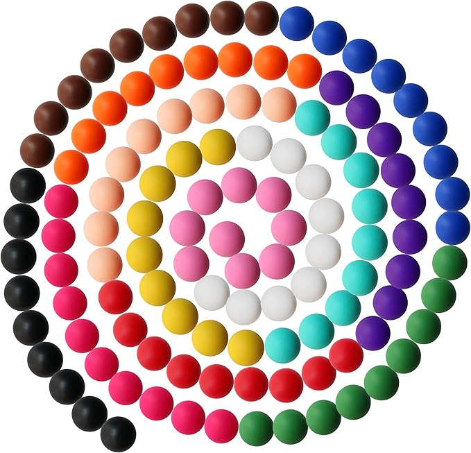 126pcs Richbunnys 15mm Bulk Silicone Beads for Pens and Keychain Making,Large Bead for Necklace and Bracelets Making,Assorted Rubber Beads Set for Crafts(Mixcolored)
