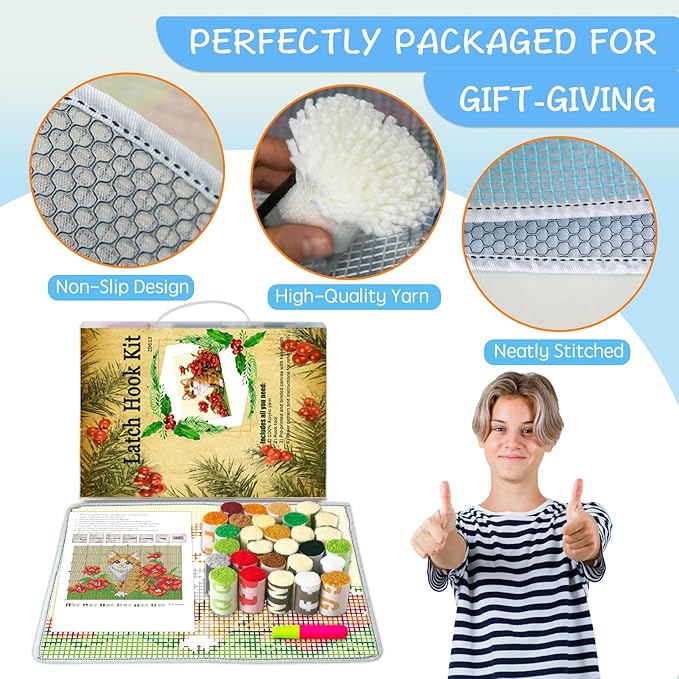 MIAOLLUN Latch Hook Kit Rug, Latch Hook Kits Cat with Pre-Printed Pattern for Adults and Kids 52X38cm/20.4 Inch X15 Inch