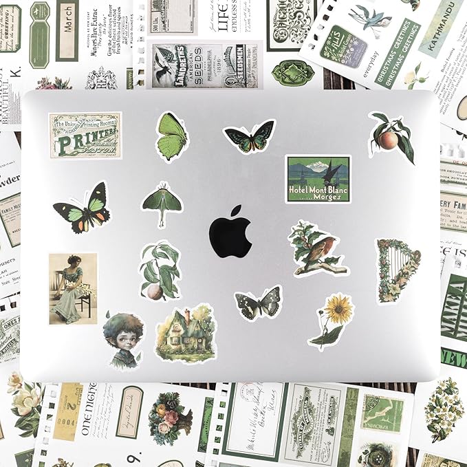 Green Vintage Washi Journaling Sticker Book, 476PCS Botanical Washi Tape Stickers, Scrapbooking Supplies for Junk Journal Supplies Crafts Arts, Planner, DIY Craft
