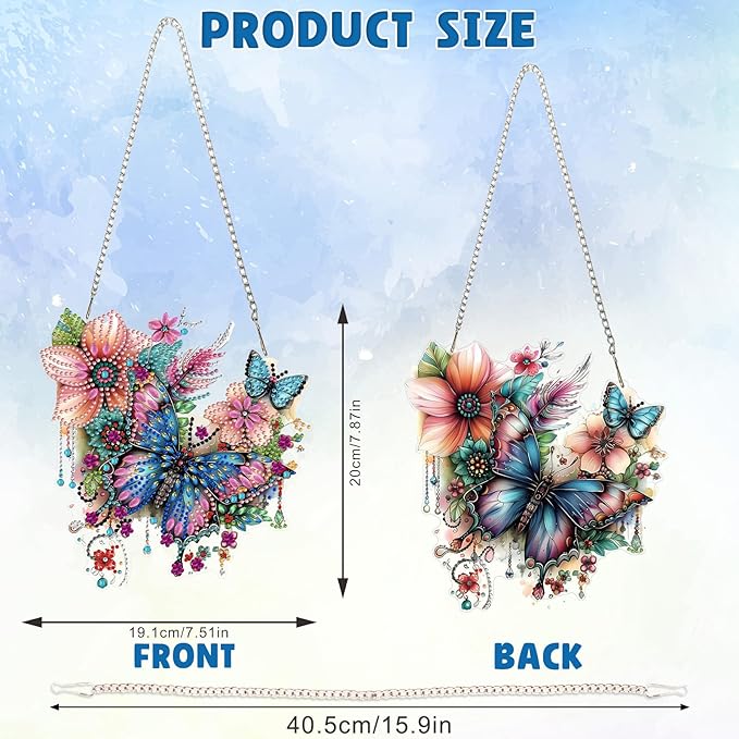 DOMROM Butterfly Diamond Art Hanging Kits for Adults Beginners, Special Shaped Crystal Diamond Painting Butterfly Pendant, DIY Diamond Art Suncatchers Animals for Home Garden Wall Decor Gift