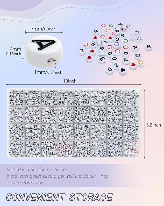 Amaney 1600pcs Acrylic Letter Beads - 4x7mm White, A-Z 31 Styles for Jewelry Making Bracelets, Necklaces, Key Chains