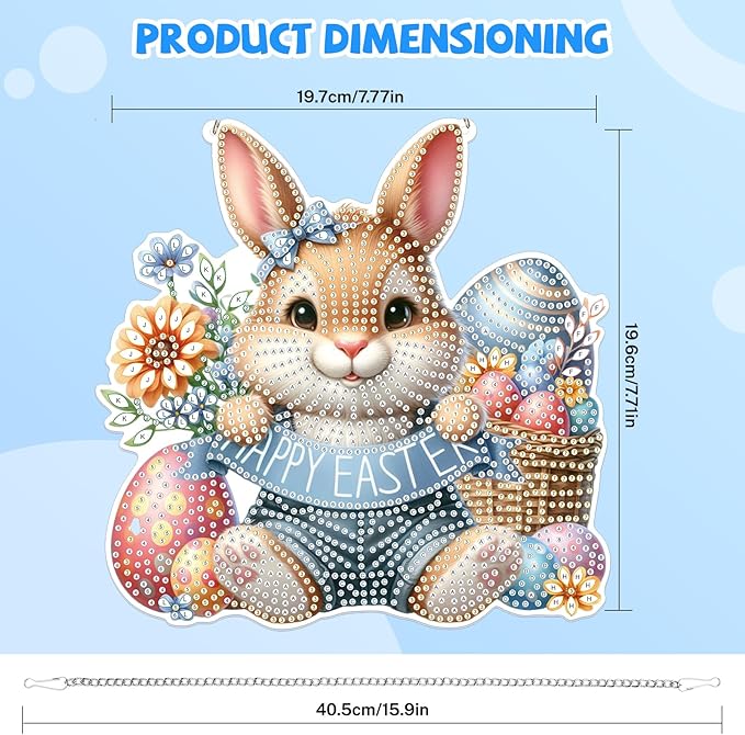 Bowetile Easter Hanging Diamond Art Kits for Adults Kids, 5D Special Shape Diamond Painting Rabbit Kits, Easter Diamond Gem Art Suncatchers Painting Pendant Home Decor, Gifts for Kids