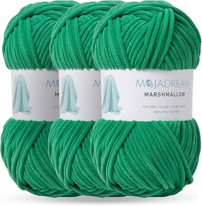 Marshmallow Yarn 3PCS 3.5oz Soft Chenille Yarn for Amigurumi Baby Blanket Yarn: No Shedding Soft Easy to Knitting and Crocheting Bulky 5# Yarn 3 Skeins of 100g (Leprechaun Color)
