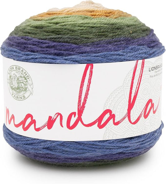 Lion Brand Yarn, Mandala DK Lightweight Yarn for Knitting, Crochet, and Crafts, Loch Ness, 1 Pack, Self-Striping Acrylic Fiber for Baby Blankets, Multicolor Shawls and Variegated Cardigans