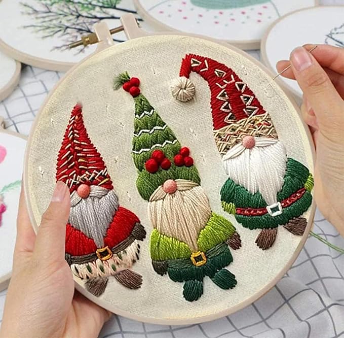 Huacan Embroidery Kits for Adults Beginner DIY Cross Stitch Stamped Christmas Pattern Stitching Sewing Kit 1 Piece 7.8 x 7.8 Inch (Santa Claus)
