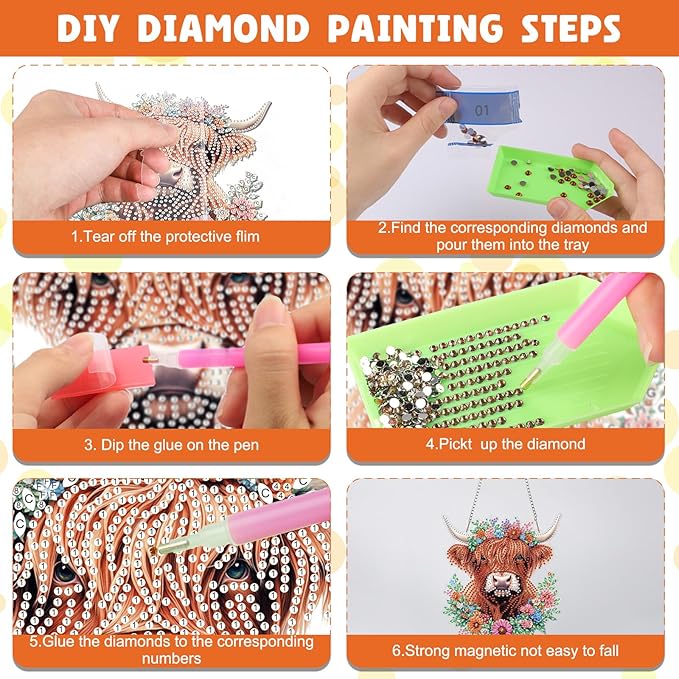 NAIMOER Diamond Art Hanging Kits for Adults Cow 5D Special Shaped Rhinestone, DIY Acrylic Diamond Art Painting Window Pendants Home Garden Wall Hanging Ornament Kits, Double Sided