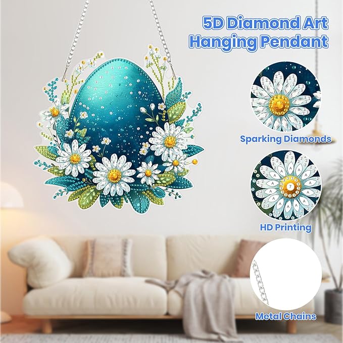 MOGTAA Easter Egg Diamond Art Hanging Kits for Adults Beginners, Flowers Landscape Diamond Art Suncatchers, 5D Special Shape Diamond Painting Window Pendant Kit for Home Garden Wall Decor