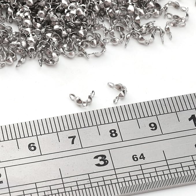304 Stainless Steel End Caps 2.5x5mm 600pcs Knot Covers for Jewelry DIY Making and Repairing