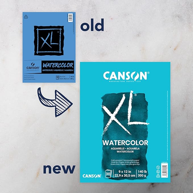 Canson XL Series Watercolor Textured Paper Pad for Paint, Pencil, Ink, Charcoal, Pastel, and Acrylic, Fold Over, 140 Pound,, 9” x 12”, 2 Pack, Fold Over Cover, 30 Sheets