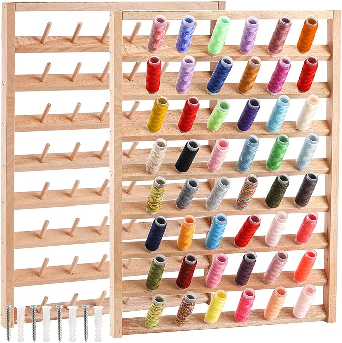 Tosnail Large 2 Pack Wooden Thread Racks, 48 Spools Wall Mount Storage Organizer for Sewing & Embroidery