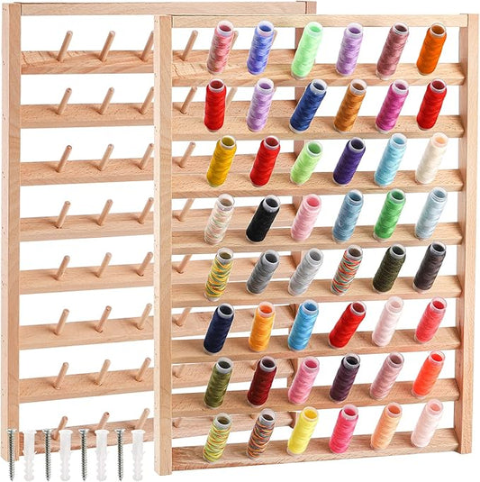 Tosnail Large 2 Pack Wooden Thread Racks, 48 Spools Wall Mount Storage Organizer for Sewing & Embroidery