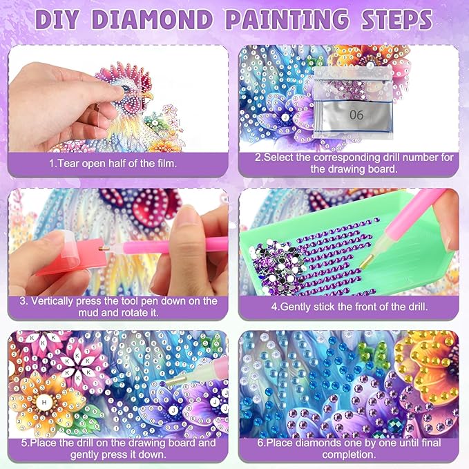 DOMROM Rooster Diamond Art Hanging Pendant, 5D Special Shaped Crystal Diamond Art Window Pendant Ornament Double Sided Pattern Wall Hanging Sign for Beginners DIY Crafts Decor