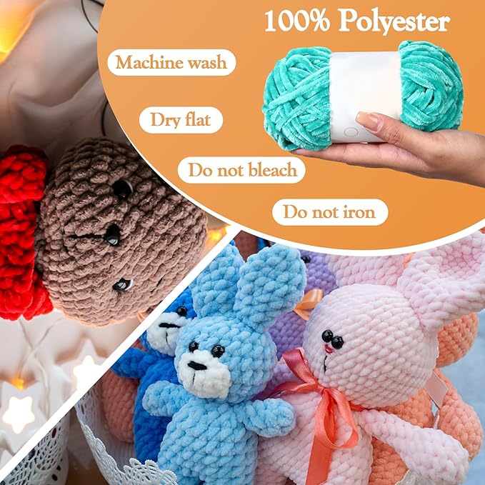 Woanger 20 Skeins Soft Chenille Yarn Velvet Blanket Yarn for Crocheting Hand Knitting Weaving DIY Craft, 93 Yards Each (Novel Color)