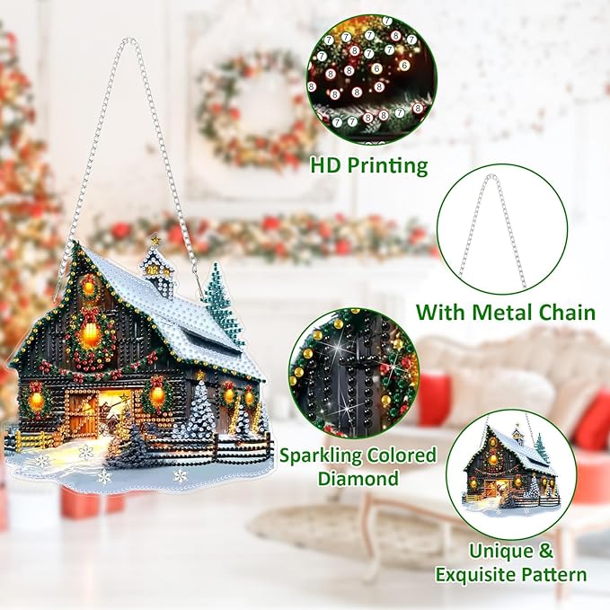 SENQAO Farmhouse Diamond Art Hanging Kits for Adults Kids, Christmas Diamond Art Suncatchers, 5D Special Shape Diamond Painting Pendant Window Ornament Gifts for Home Garden Door Wall Decor