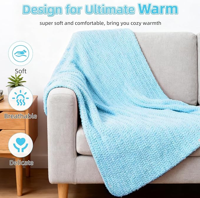 Aeelike Blanket Crochet Kit for Beginners, Easy Crochet Blanket Kit with Soft Chenille Yarns Detailed Instruction Crocheting Accessories Complete Beginners Crocheting Kits, Sea Blue