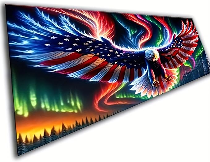 KUFWKEY DIY Aurora Landscape Eagle,Diamond Painting Kit for Adults, 5D Full Round Diamond Art Kits,Diamond Mosaic Embroidery Large Size,Room Decor Gift, 35.4x11.8inch