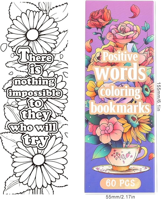 60 PCS Inspirational Quotes Coloring Bookmarks, DIY Coloring Book Markers Motivational Reading Page Holder for Students, Color Your Own Bookmark for Class Gifts, Kids, Adults, Teachers, Book Lovers