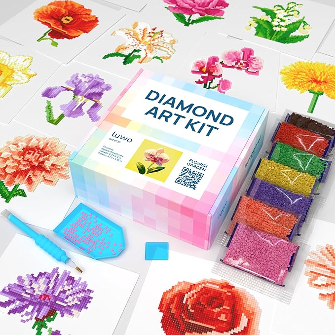 LuwoArte 16 Pack Diamond Painting Kits for Adults – Flower Garden-Themed Diamond Art Kits – Full Drill DIY Paint Gem Art for Adults – 5D Diamond Painting Kit – Relaxing Craft for Home Wall Décor